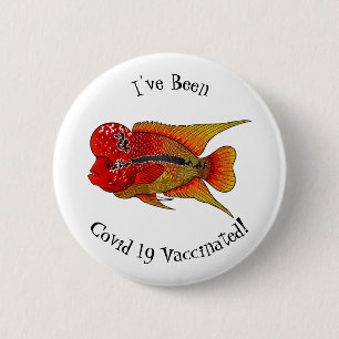 Flowerhorn cichlid fish cartoon illustration 6 cm round badge
