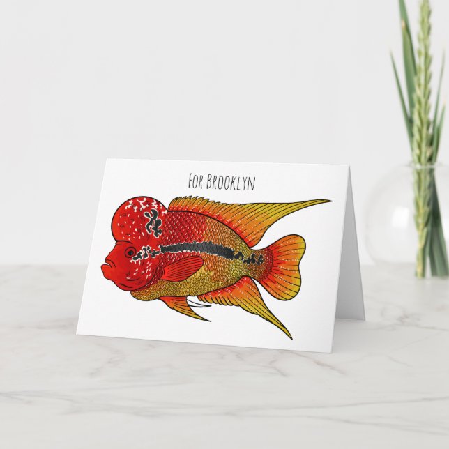 Flowerhorn cichlid fish cartoon illustration card (Front)