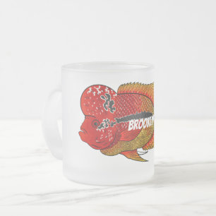 Flowerhorn cichlid fish cartoon illustration frosted glass coffee mug