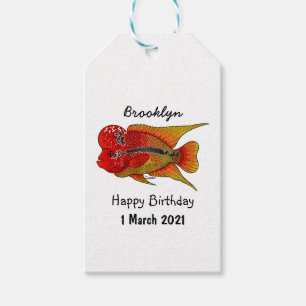 Flowerhorn cichlid fish cartoon illustration gift tags