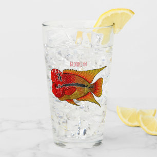 Flowerhorn cichlid fish cartoon illustration glass