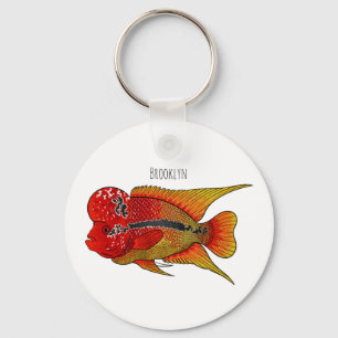 Flowerhorn cichlid fish cartoon illustration  key ring