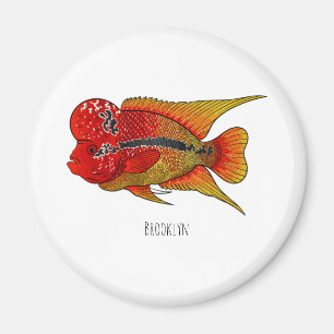 Flowerhorn cichlid fish cartoon illustration magnet