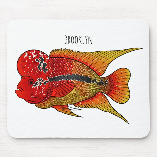 Flowerhorn cichlid fish cartoon illustration  mouse mat (Front)
