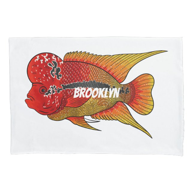Flowerhorn cichlid fish cartoon illustration  pillowcase (Front)