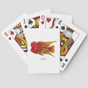 Flowerhorn cichlid fish cartoon illustration playing cards