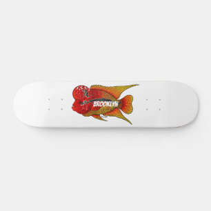 Flowerhorn cichlid fish cartoon illustration  skateboard