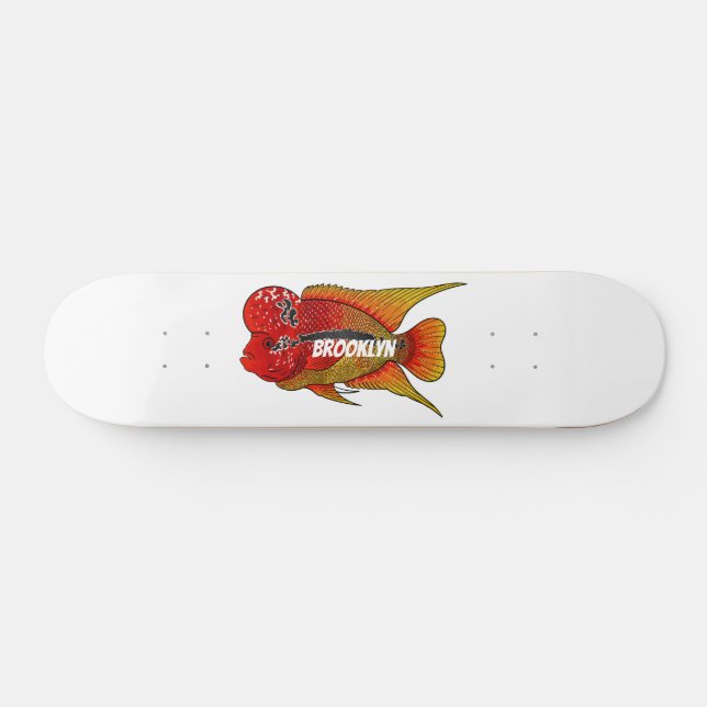 Flowerhorn cichlid fish cartoon illustration  skateboard (Horz)