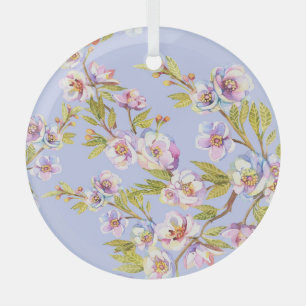 Flowering Apple Cherry Watercolor Pattern Glass Tree Decoration