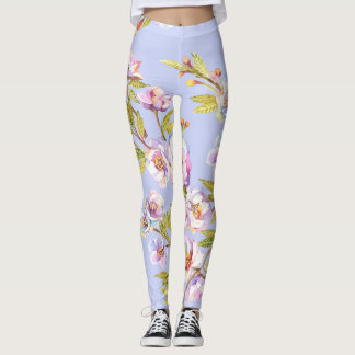 Flowering Apple Cherry Watercolor Pattern Leggings