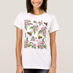 Flowering apple orchard with bees watercolor drawi T-Shirt