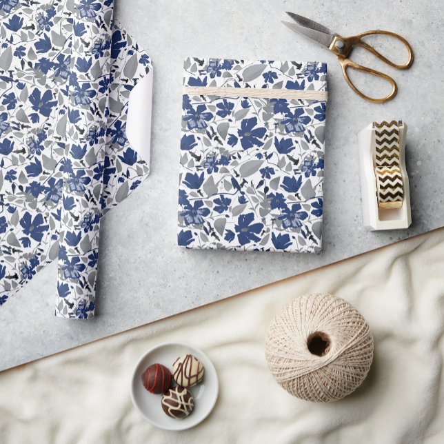 Flowering Blue Grey Clematis Vine Floral Wrapping Paper (Clematis Vine Elegant Blue Gray Flowers gift wrap from Studio Posies. )