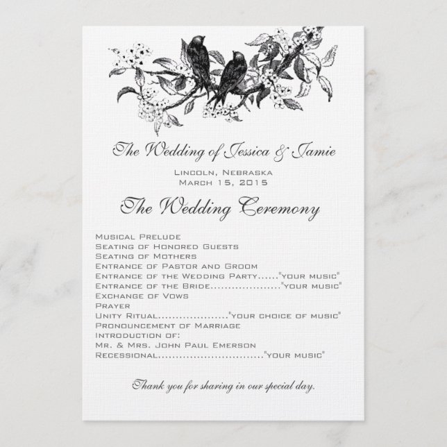 Flowering Branch Vintage Love Bird Wedding Program Programme (Front)