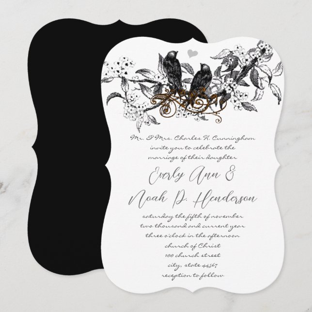Flowering Branch Vintage Love Birds Wedding Invite (Front/Back)
