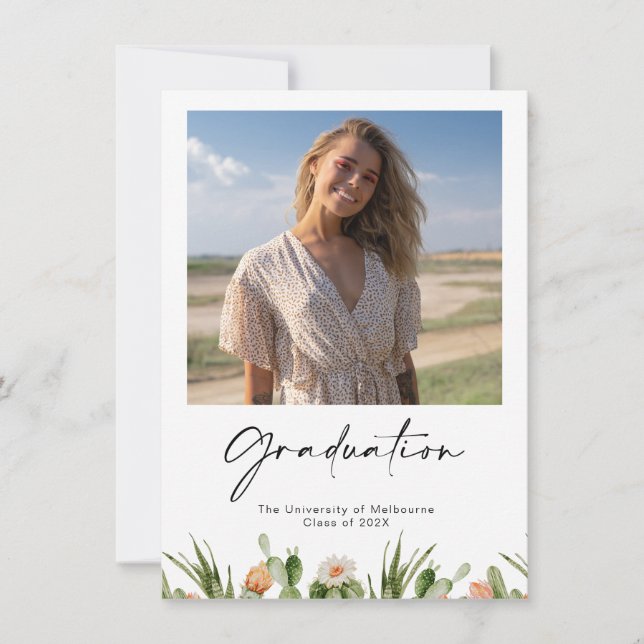 Flowering Cactus Photo Graduation Invitation (Front)