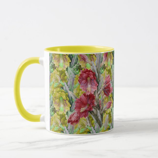 FLOWERING CACTUS ,RED PINK YELLOW FLOWERS  Floral Mug (Left)