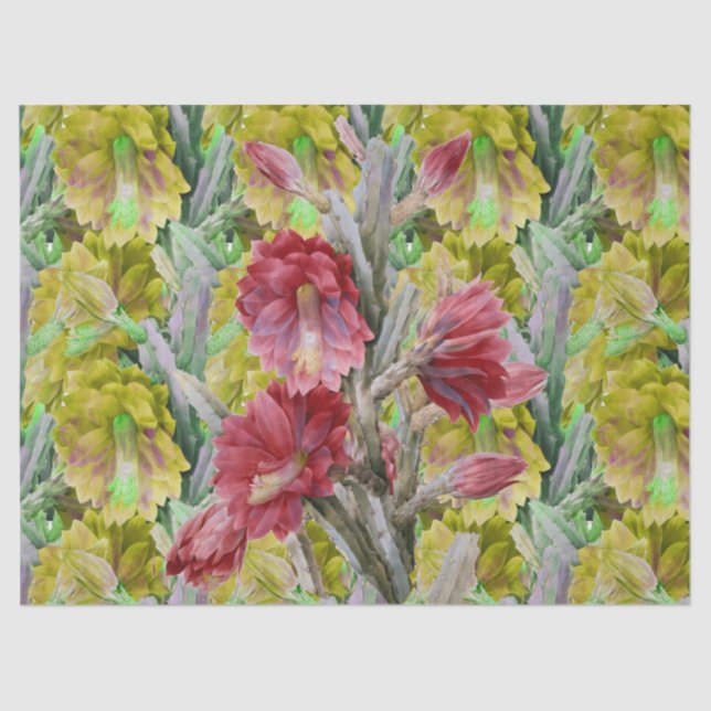 FLOWERING CACTUS ,RED PINK YELLOW FLOWERS  Floral  Tissue Paper (Front)