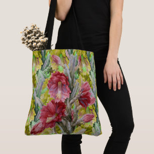 FLOWERING CACTUS ,RED PINK YELLOW FLOWERS Floral Tote Bag