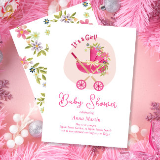 Flowering Carriage Baby Shower Invitation