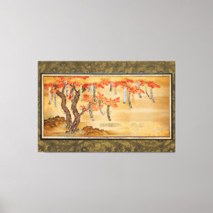 Flowering Cherry and Autumn Maples with Poem Slips Canvas Print