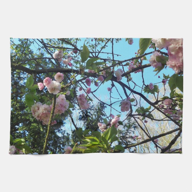 Flowering Cherry, Blossom, Nature, Pink Flower Tea Towel (Horizontal)