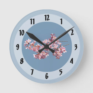 Flowering Cherry Branch in Sunshine Round Clock