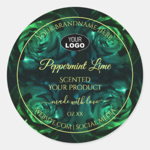 Flowering Dark Green Teal Roses Product Label Logo