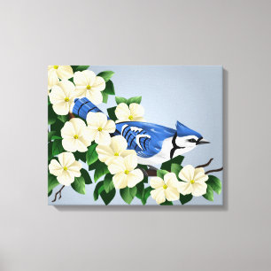 Flowering Dogwood with Blue Jay Bird Canvas Print