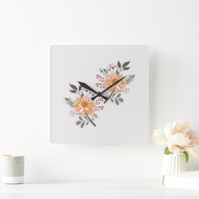 flowering duet square wall clock (Home)