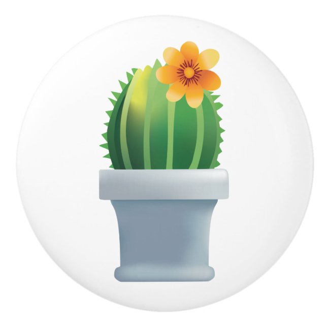Flowering Echinocactus Ceramic Knob (Front)