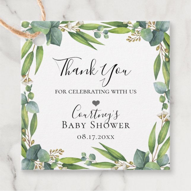 Flowering Eucalyptus Foliage Wreath Favour Tags (Front)