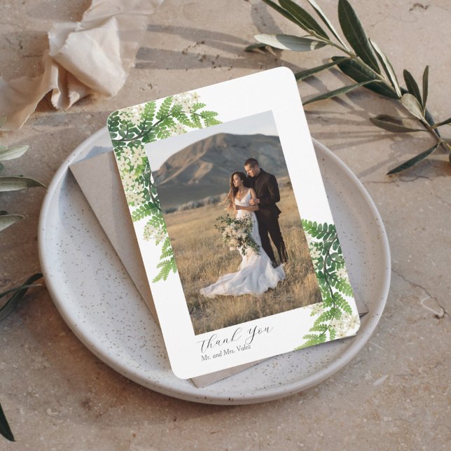 Flowering Ferns Photo Thank You Wedding Card (Creator Uploaded)