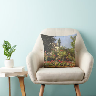 Flowering Garden at Sainte Adresse by Claude Monet Cushion