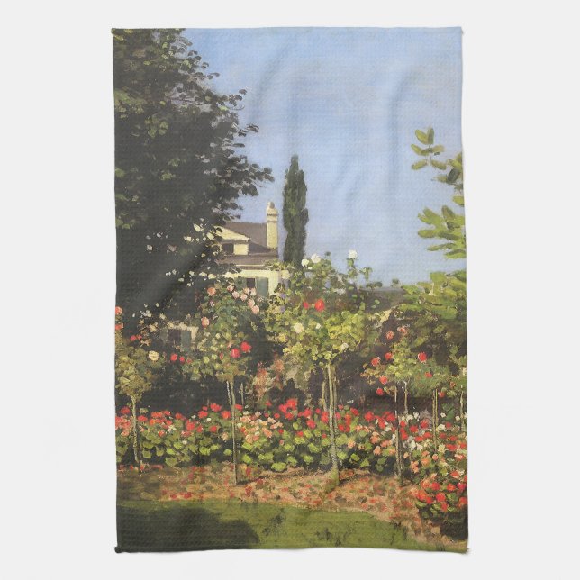 Flowering Garden at Sainte Adresse by Claude Monet Tea Towel (Vertical)