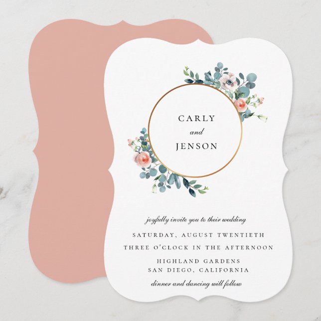Flowering Garden Golden Hoop Wedding Invitation (Front/Back)