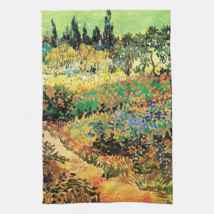 Flowering Garden with Path by Vincent van Gogh Tea Towel