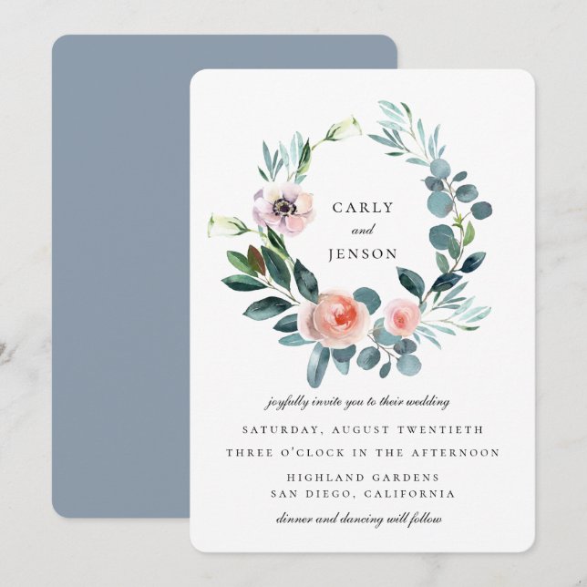Flowering Garden Wreath Wedding Invitation (Front/Back)
