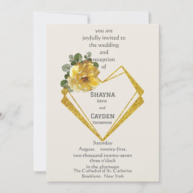Flowering Geometric Heart Wedding Invitation (Front)