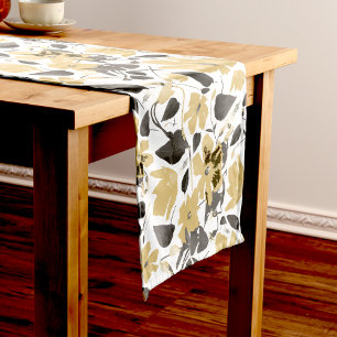 Flowering Grey Yellow Watercolor Vine Decor Short Table Runner