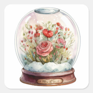Flowering Heart Snowglobe For Valentine's  Square Sticker
