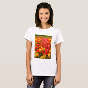 FLOWERING  OF TULIPS ON  WOMAN T-SHIRT