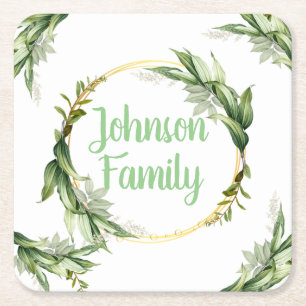 Flowering Olive Tree Branches Square Paper Coaster