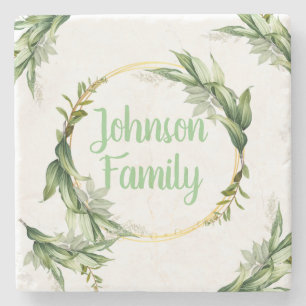 Flowering Olive Tree Branches  Stone Coaster