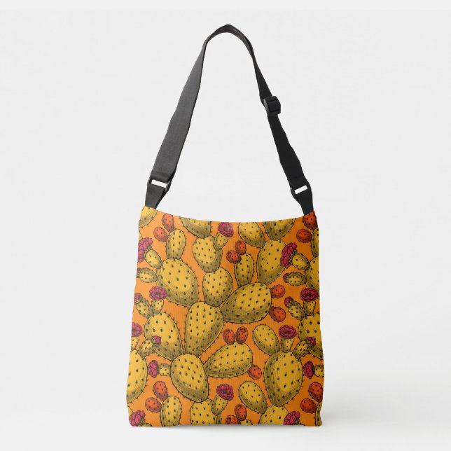Flowering opuntia in yellow crossbody bag (Front)
