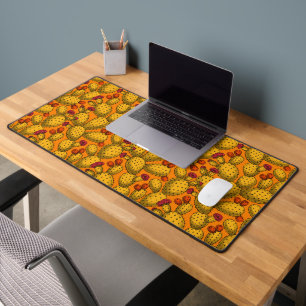 Flowering opuntia in yellow desk mat