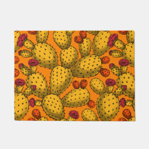 Flowering opuntia in yellow doormat