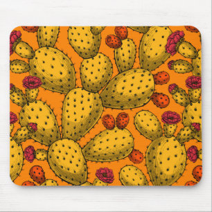 Flowering opuntia in yellow mouse mat