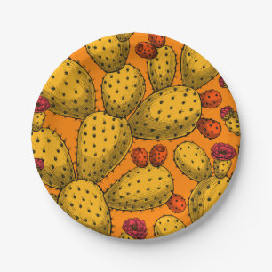 Flowering opuntia in yellow paper plate