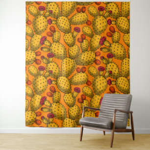 Flowering opuntia in yellow tapestry