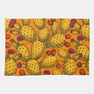 Flowering opuntia in yellow tea towel